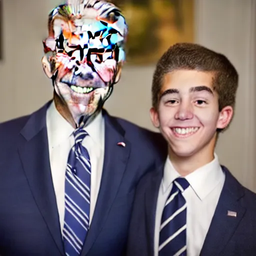 Image similar to A portrait photo of joe biden teams up with a teenage joe biden, perfect faces, 50 mm, award winning photography