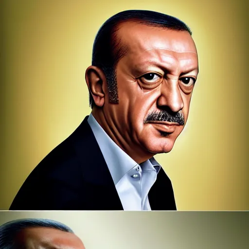 Prompt: Portrait of Recep Tayyib Erdoğan, close-up, very detailed facial features, by Martin Schoeller