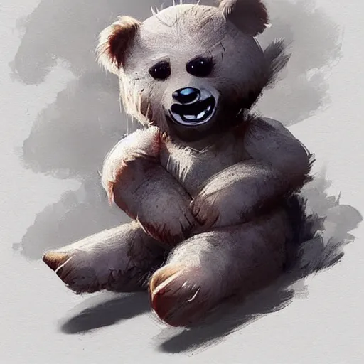 Image similar to smudge the bear,detailed, cute,fuzzy,by rossdraws and greg rutkowski,wearing cave man clothes, concept art,