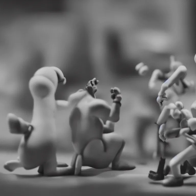 Prompt: a cinematic film still of a claymation stop motion film starring outkast, shallow depth of field, 8 0 mm, f 1. 8