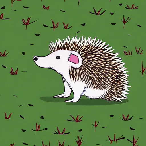 Prompt: hedgehog in hedgehog pyjamas climbing over hedge, cartoon