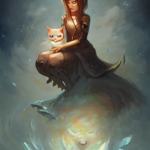 Prompt: cat angel, cute and adorable, pretty, beautiful, fantasy painting, DeviantArt Artstation, by Jason Felix by Steve Argyle by Tyler Jacobson by Peter Mohrbacher, cosy atmoshpere