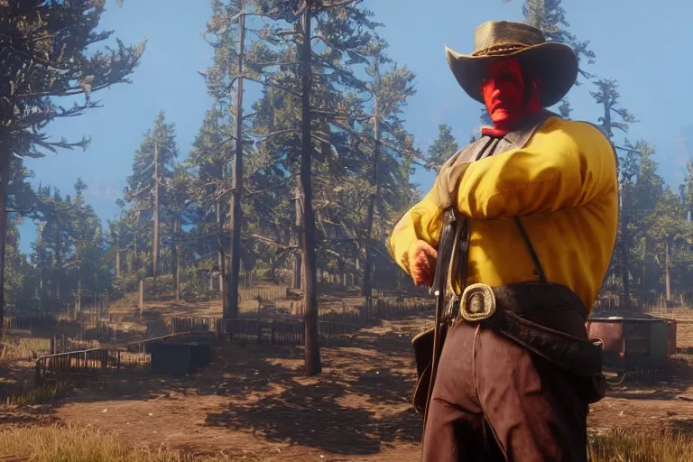 Prompt: ronald mcdonald in red dead redemption 2