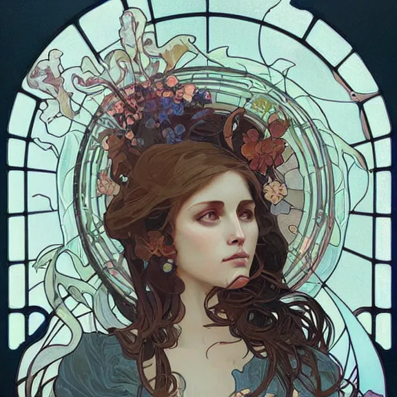 Image similar to a highly detailed beautiful portrait in the style of alphonse mucha and in the style of peter mohrbacher.