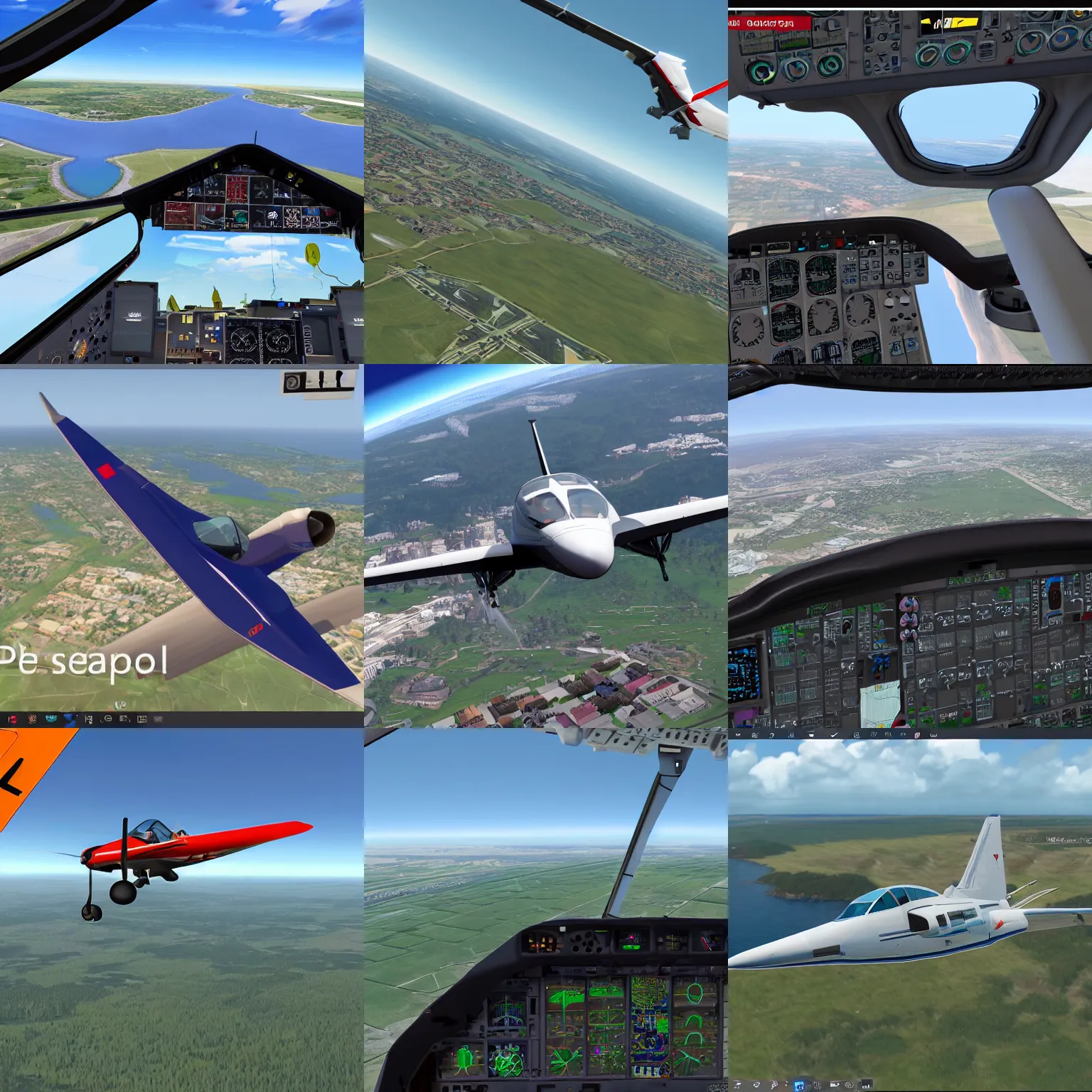 Prompt: Screenshot of Microsoft Flight Simulator (2022), where you fly a pigeon
