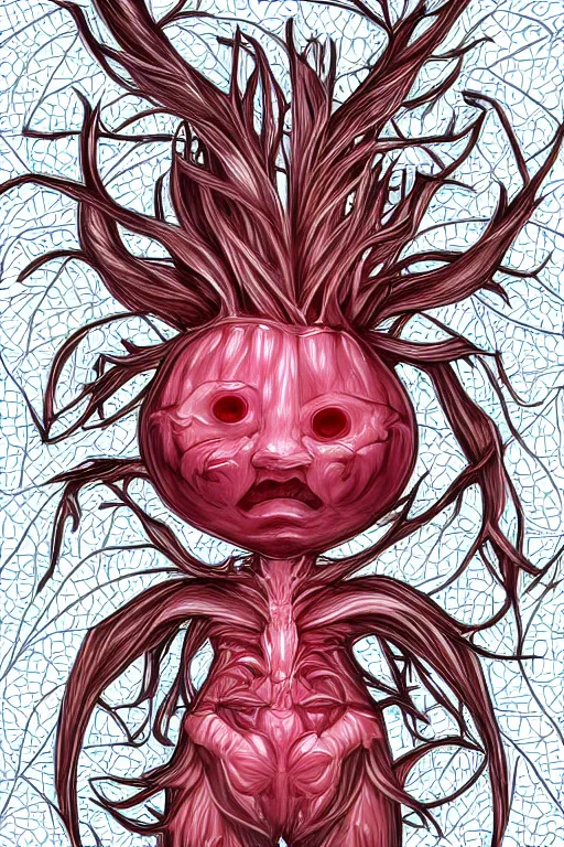 Image similar to radish humanoid, symmetrical, highly detailed, digital art, sharp focus, trending on art station, anime art style