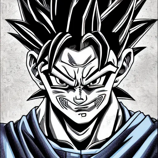 Image similar to portrait of goku in the style of the joker, digital art, well detailed