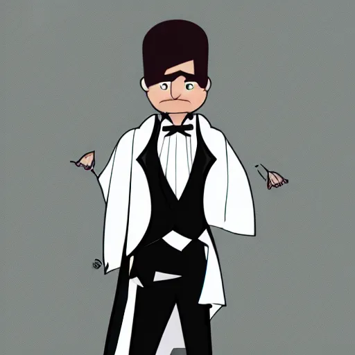 Prompt: character concept art of a man in a magical tuxedo