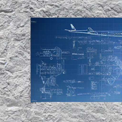 Image similar to Airplane blueprints on a dimly light cave wall, 8k photography, hyperrealistic, close shot