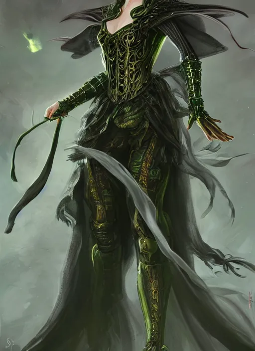 Prompt: beautiful female wicked witch, milla jovovich as the wicked witch of the west, full body character concept, armor, super powers, fantasy, intricate, elegant, highly detailed, digital painting, artstation, concept art, shining, sharp focus, illustration, art by stanley lau