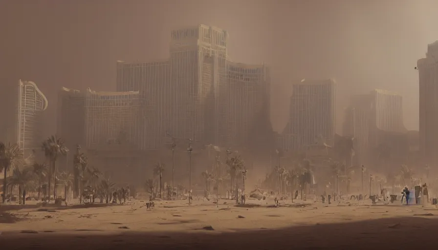 Image similar to Las Vegas under tons of sand during sandstorm, hyperdetailed, artstation, cgsociety, 8k