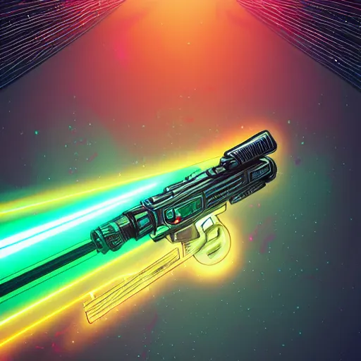 Image similar to laser pulse rifle, future outlined by whirling illuminated neon lines, outrun, vaporware, shaded flat illustration, digital art, trending on artstation, highly detailed, fine detail, intricate