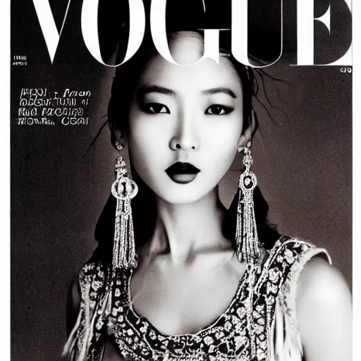 Image similar to a beautiful professional photograph by hamir sardar, herb ritts and ellen von unwerh for the cover of vogue magazine of a beautiful and unusually attractive tibetan female fashion model looking at the camera in a flirtatious way, zeiss 5 0 mm f 1. 8 lens