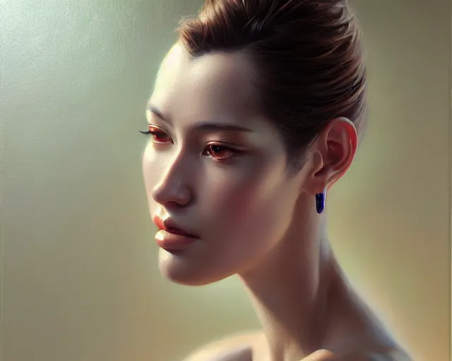 Image similar to a ultradetailed beautiful portrait panting of a stylish woman, oil painting, by hajime sorayama, greg rutkowski and makoto shinkai, trending on artstation