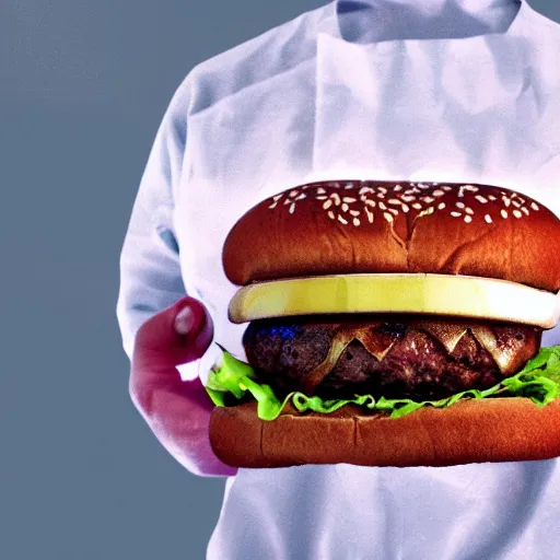 Prompt: photo of a burger made from human body parts