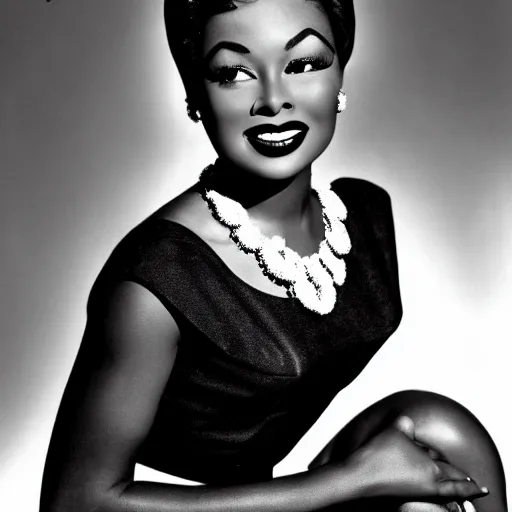 Image similar to black and white photo of a beautiful and elegant 1 9 5 8 black actress modeling