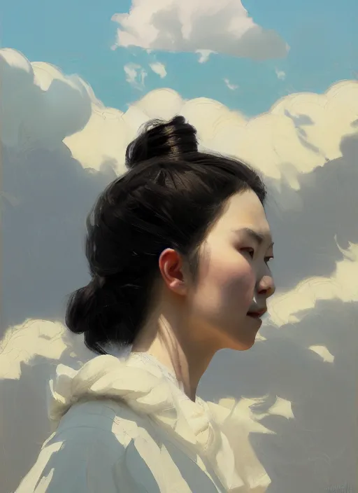 Image similar to portrait of Nezuko, countryside, calm, fantasy character portrait, dynamic pose, above view, sunny day, thunder clouds in the sky, artwork by Jeremy Lipkin and Giuseppe Dangelico Pino and Michael Garmash and Rob Rey, very coherent asymmetrical artwork, sharp edges, perfect face, simple form, 100mm