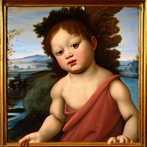 Image similar to Renaissance painting portrait of a cherub