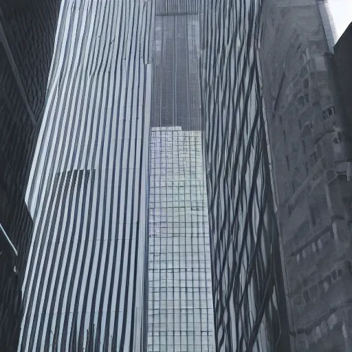 Prompt: interior photo of slender man looking into a skyscraper window