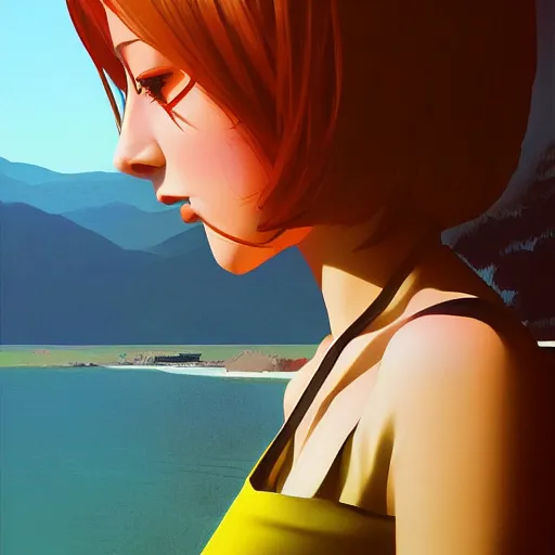 Image similar to A portrait of a character in a scenic environment by Ilya Kuvshinov