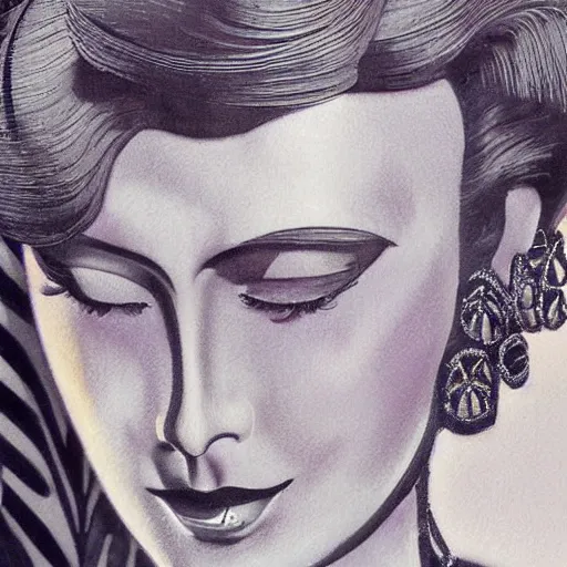 Prompt: art deco lady, detailed, photorealistic