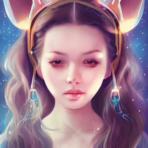 Prompt: portrait of a beautiful young girl with robot ears falling into the stars by Ross Tran, 4k, intricate details