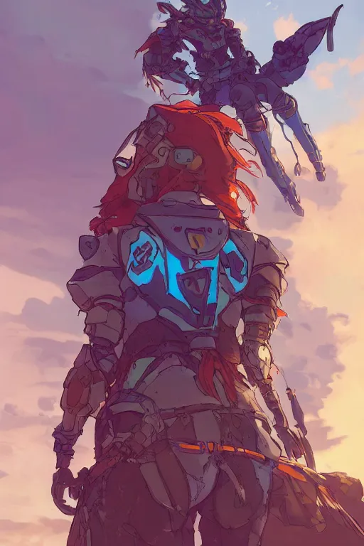 Image similar to combination suit armor aloy horizon forbidden west horizon zero dawn robot ninja mask helmet backpack tribal, art gta 5 comics, official fanart behance hd artstation by jesper ejsing, by rhads, makoto shinkai and lois van baarle, ilya kuvshinov, ossdraws radiating a glowing aura cgi rtx 2 0 2 2