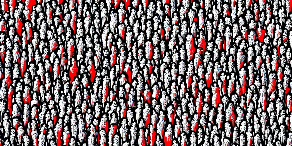 Image similar to where is waldo in a huge sci fi city millions of tiny humans and aliens