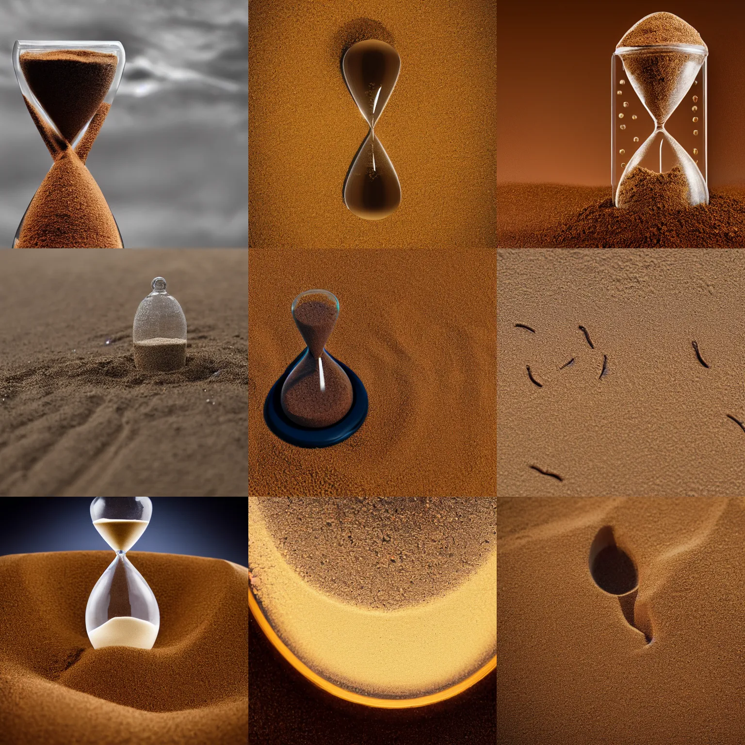 Prompt: Worms flowing through an hourglass like sand, 4k photo.