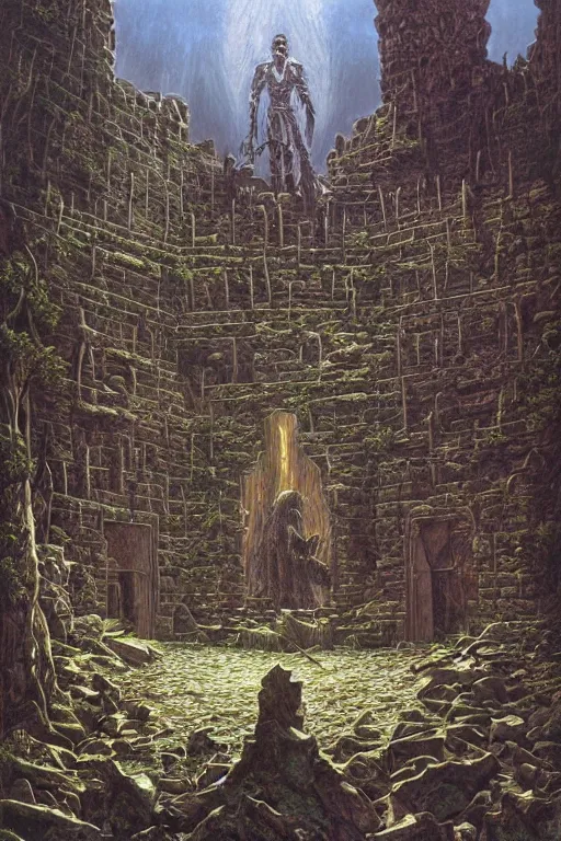 Image similar to Artwork by Ted Nasmith of the cinematic view of the Inescapable Stronghold of Forgotten Pain.