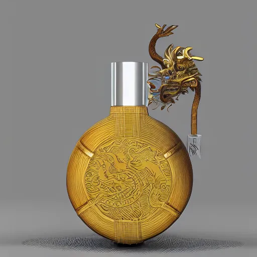 Prompt: transparent ancient boar flask with Chinese dragon, raytracing, orthographic 3d rendering, octane render