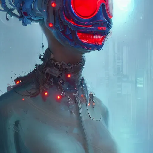 Prompt: medium shot of a ghostly transparent shifting humanoid with red and blue goggles, cyberpunk concept art by pete mohrbacher and seb mckinnon and beksinski and josan gonzales, digital art, highly detailed, intricate, sci-fi, sharp focus, Trending on Artstation HQ, deviantart, unreal engine 5, 4K UHD image