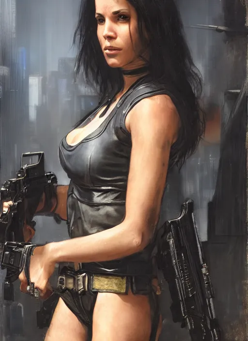 Prompt: lana kane. cyberpunk mercenary in a military vest ( blade runner 2 0 4 9, cyberpunk 2 0 7 7 ). orientalist portrait by john william waterhouse and james gurney and theodore ralli and nasreddine dinet, oil on canvas. cinematic, hyper realism, realistic proportions, dramatic lighting, high detail 4 k