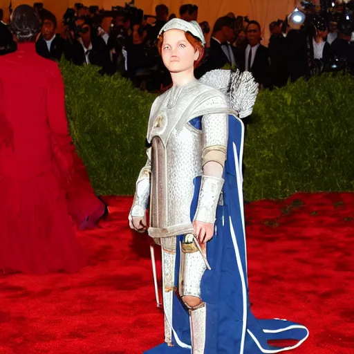 Image similar to photo of joan of arc at the met gala