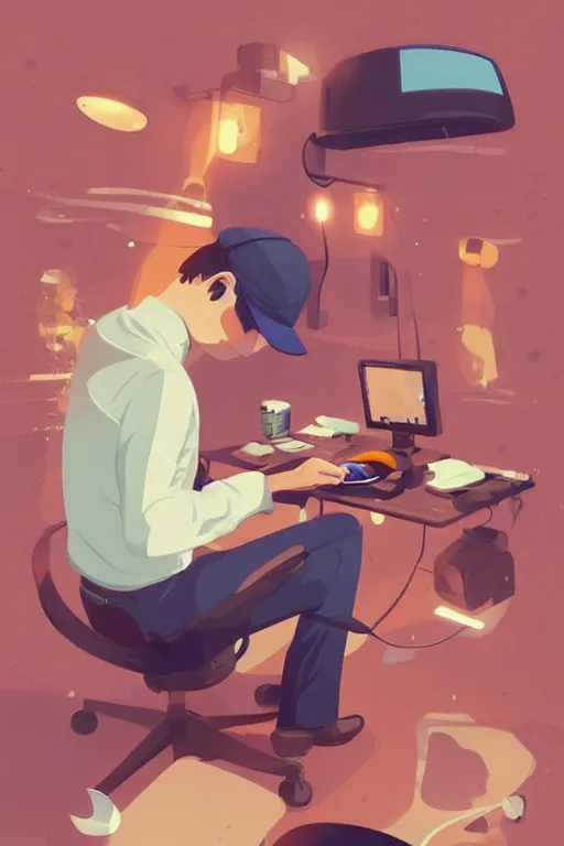 Prompt: a lazy internet repair man, clean cel shaded vector art. shutterstock. behance hd by lois van baarle, artgerm, helen huang, by makoto shinkai and ilya kuvshinov, rossdraws, illustration