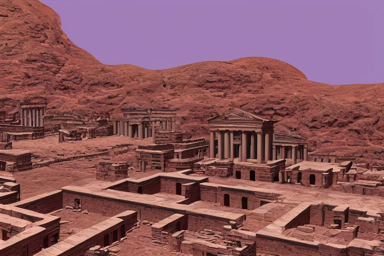 Image similar to “ the ancient city of petra as in the style of a background render from chrono cross ”
