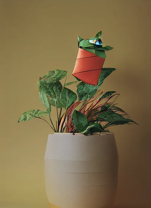 Image similar to totoro film still of a full still life seinen manga commercial photo of real - life origami plant, cinestill, 8 k