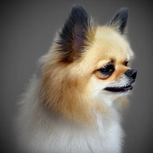 Image similar to Great Pomeranian, photorealistic, photography, wife angle