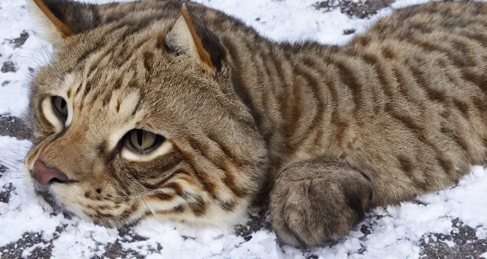 Image similar to The body is round, notes researcher David Mitton as he examines a new species of tundra feline