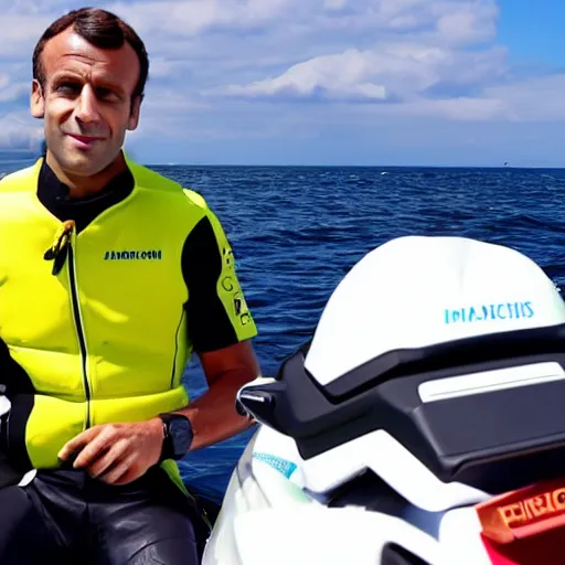 Image similar to a photo of emmanuel macron on a jetski with brigitte macron