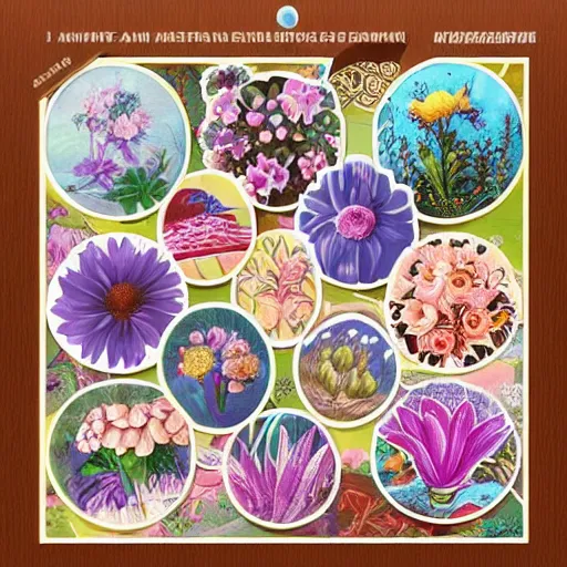 Image similar to “sticker sheet of various shaped flowers, fanciful, highly detailed, artistic, award winning”