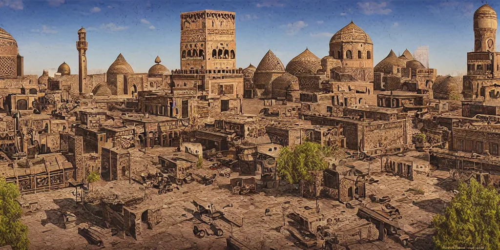 Image similar to old samarkand city, steampunk style, realistic, high detail,