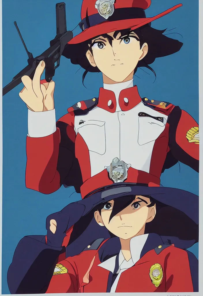 Image similar to close - up portrait of police woman, animation cel for anime movie, designed by haruhiko mikimoto, studio trigger, gainax, subtle colors