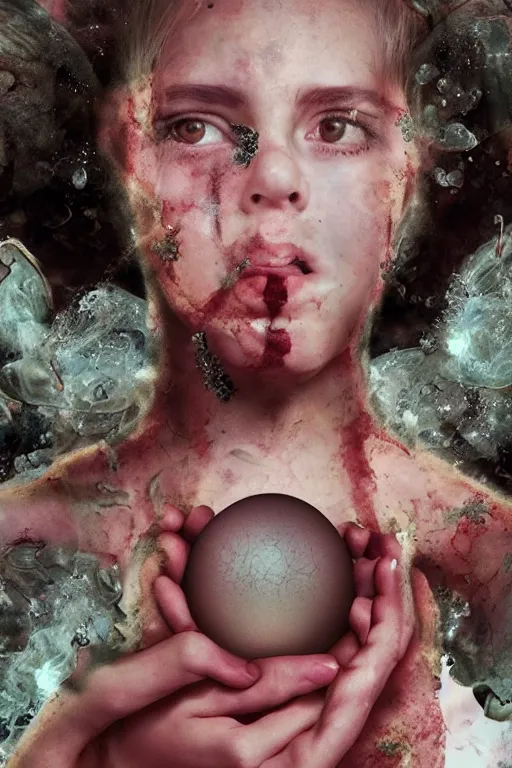 Image similar to portrait of a girl merge with parasite monster that mind control and lay eggs, still shot from movie