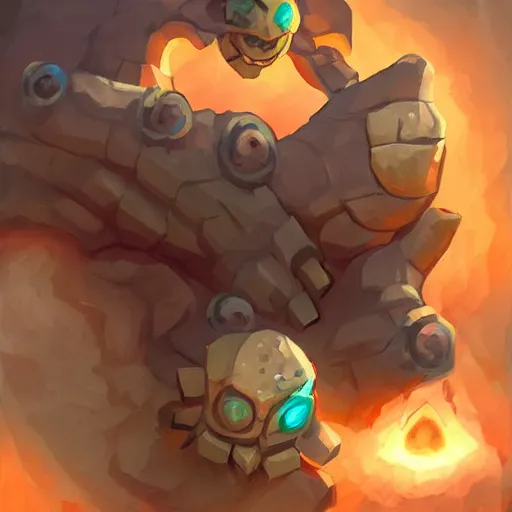 Image similar to ((((rock elemental golem spirit)))), dust and rock theme, hearthstone art style, epic fantasy card game art