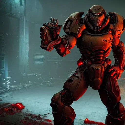 Image similar to doom slayer from doom eternal, photography