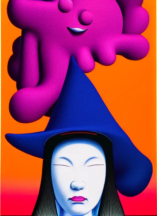 Image similar to witch with hat by shusei nagaoka, kaws, david rudnick, airbrush on canvas, pastell colours, cell shaded, 8 k,