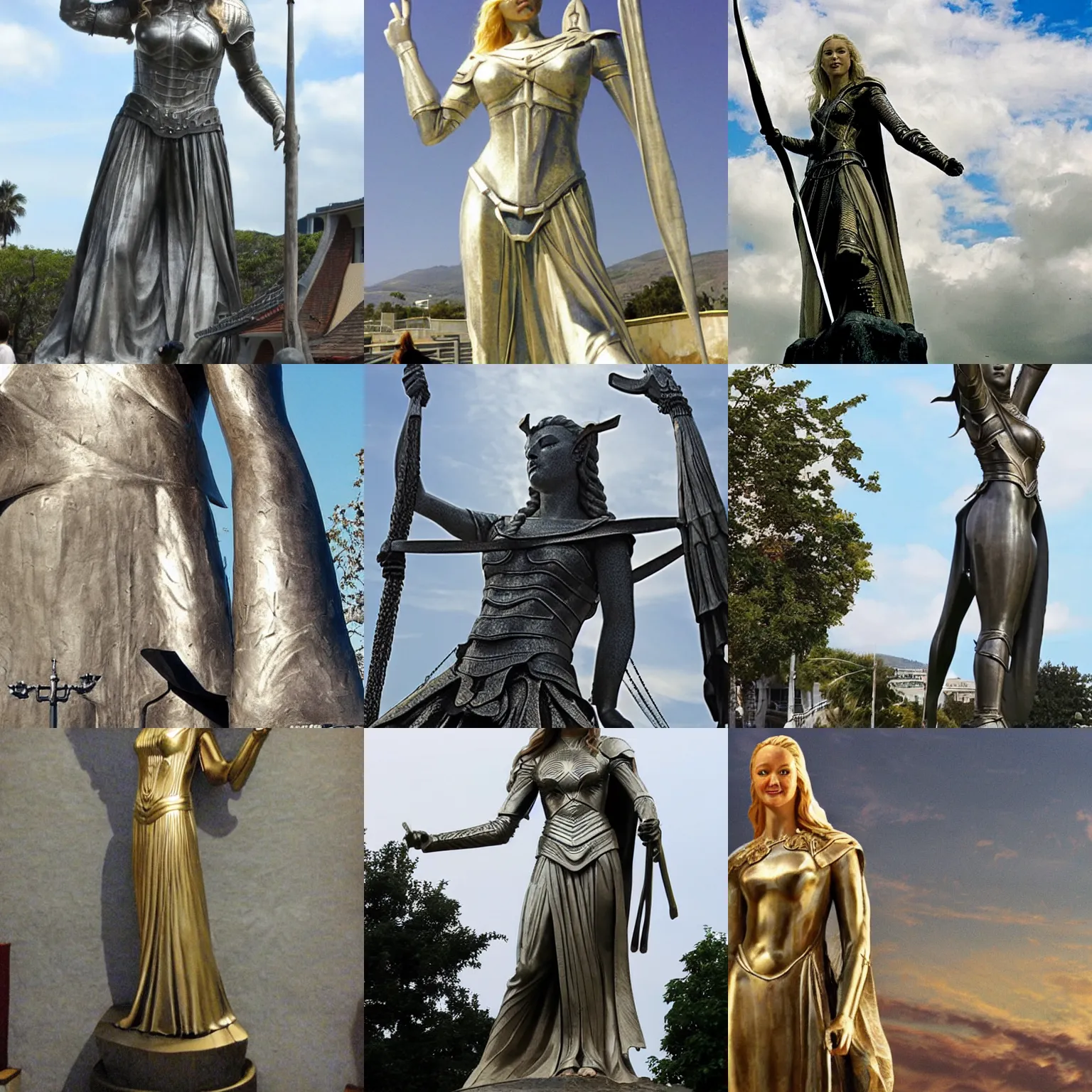 Prompt: Giant statue of Eowyn from Lord of the Rings, as the Colossus of Rhodes