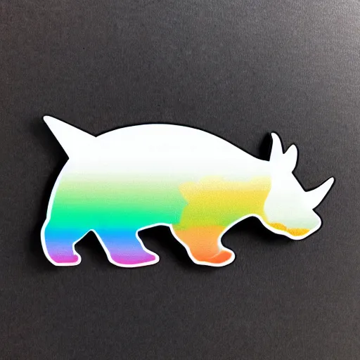 Prompt: die cut sticker of side profile of rainbow rhino