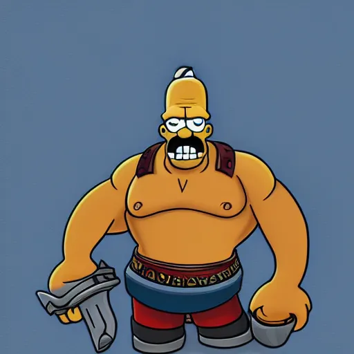 Image similar to Homer Simpson as an Orc Warrior in the style of World of Warcraft, detailed digital painting